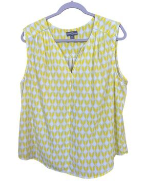 Market & Spruce Yellow Multi Geometric Sleeveless V-Neck Blouse Top SZ XL